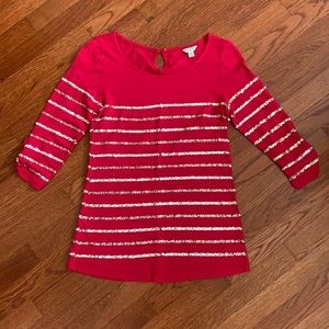 Guess deep pink glittered 3/4 sleeved top